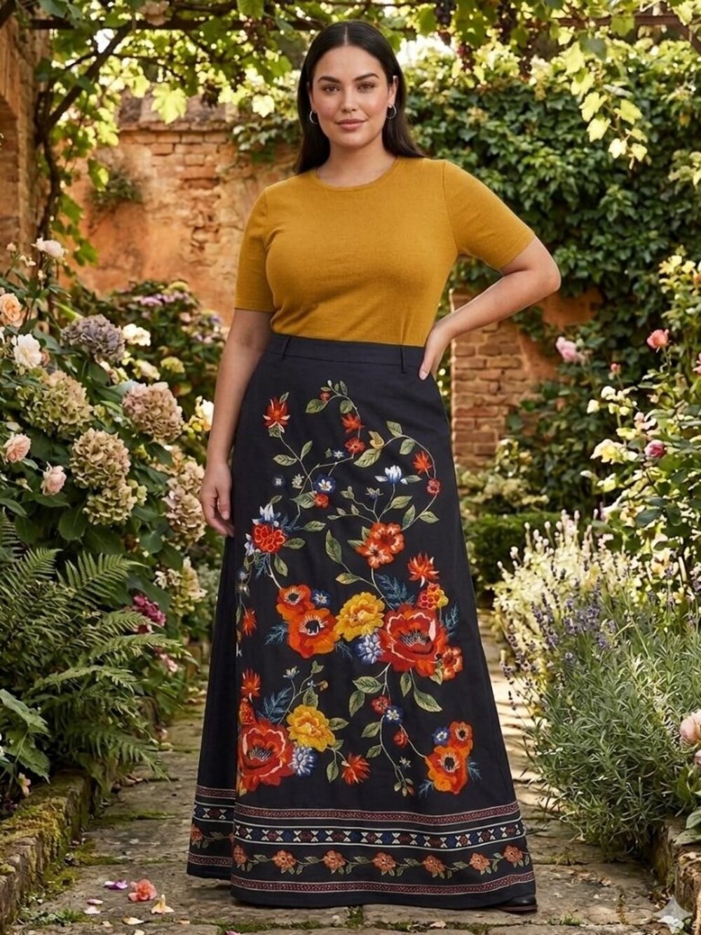 Black Floral Maxi Skirt 2X